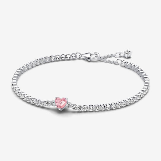 Pulsera Tenis Corazón Brillante Rosa