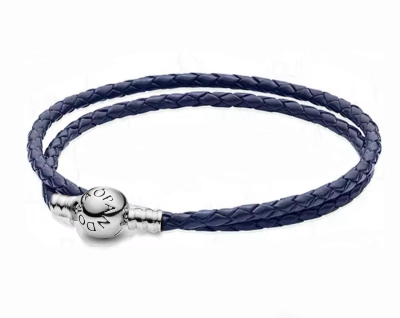 Pulsera en Leather Trenzado Doble Azul Marino cierre redondo