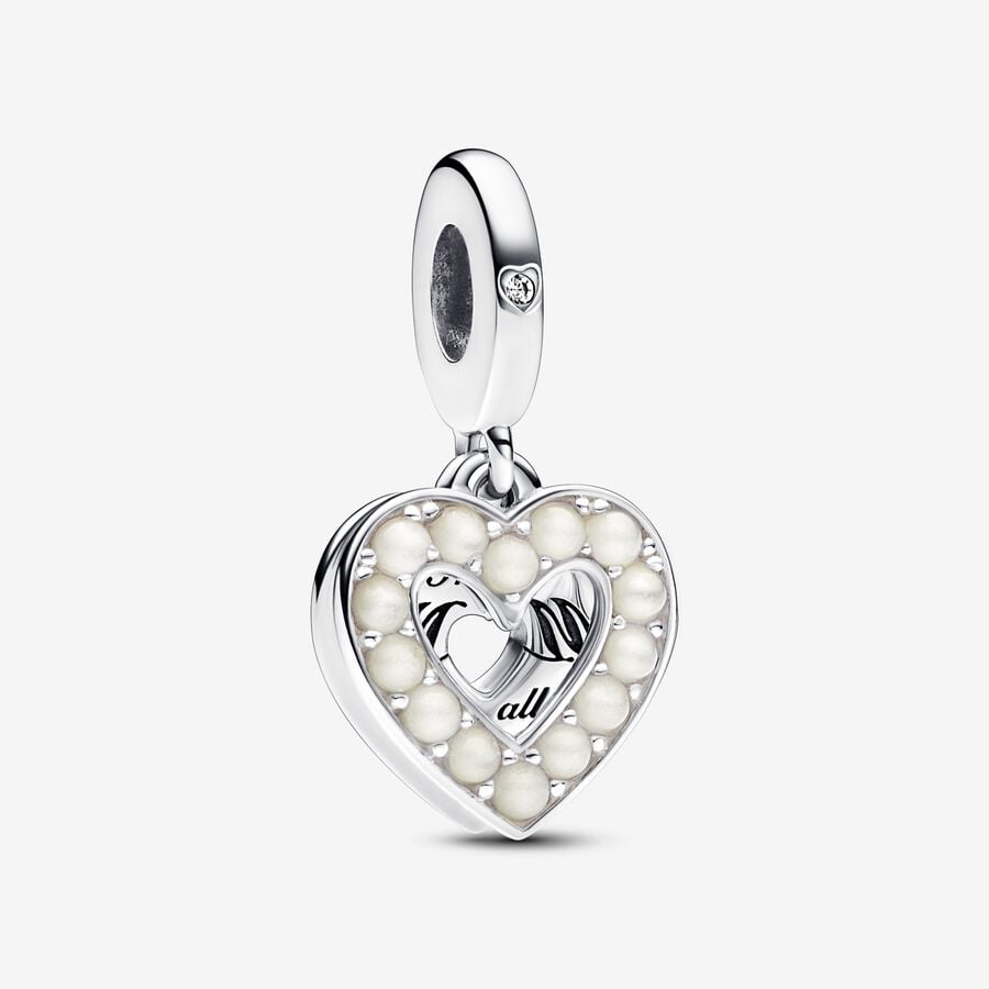 Charm Colgante Doble Corazon Blanco Anacarado