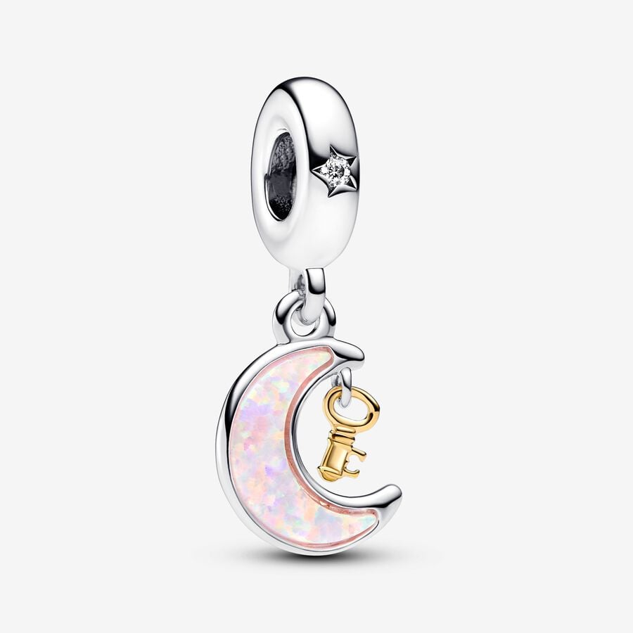 Charm Colgante Luna Y Llave En Dos Tonos