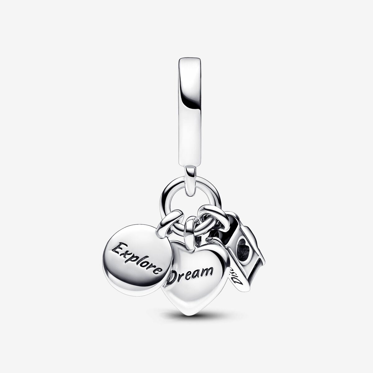 Charm Colgante Triple Camara, Corazon Y Brujula