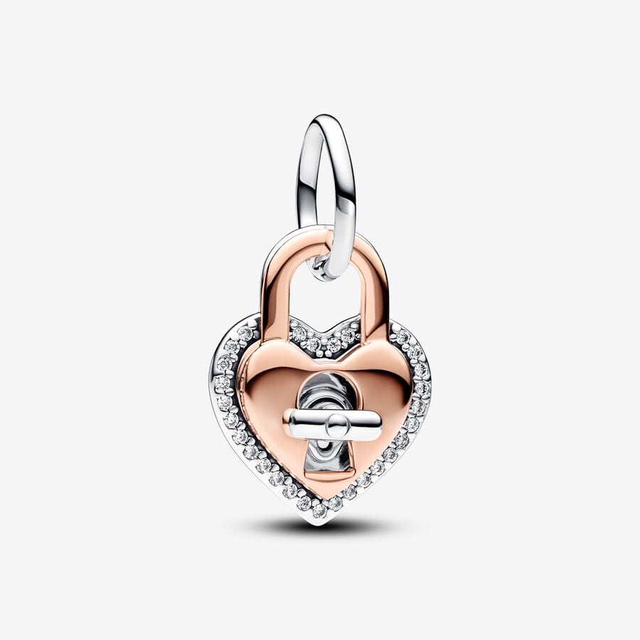 Charm Colgante Corazon Candado Giratorio