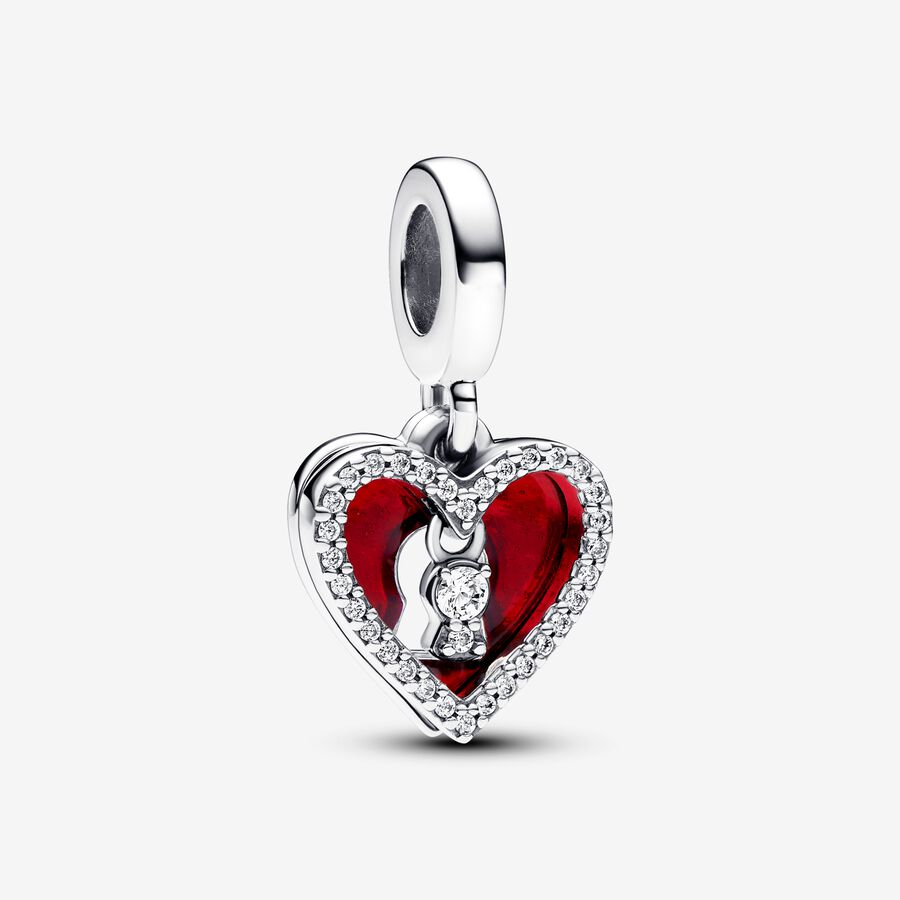 Charm Colgante Doble Corazon Rojo y Cerradura