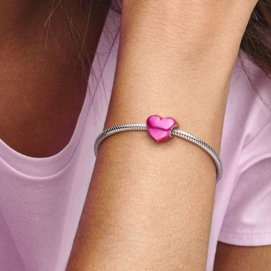 Charm Corazon Metalico Rosa