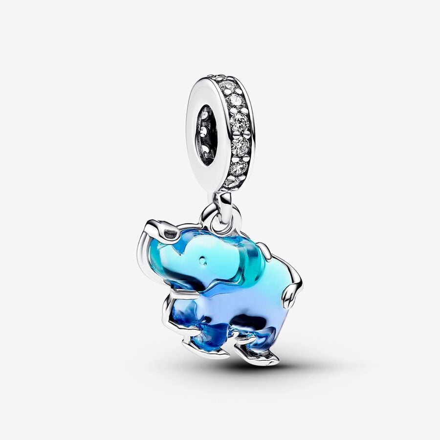 Charm Colgante De Cristal de Murano Azul Elefante