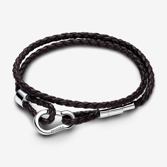 Pulsera Pandora Moments en Cuero Trenzado Doble Negro